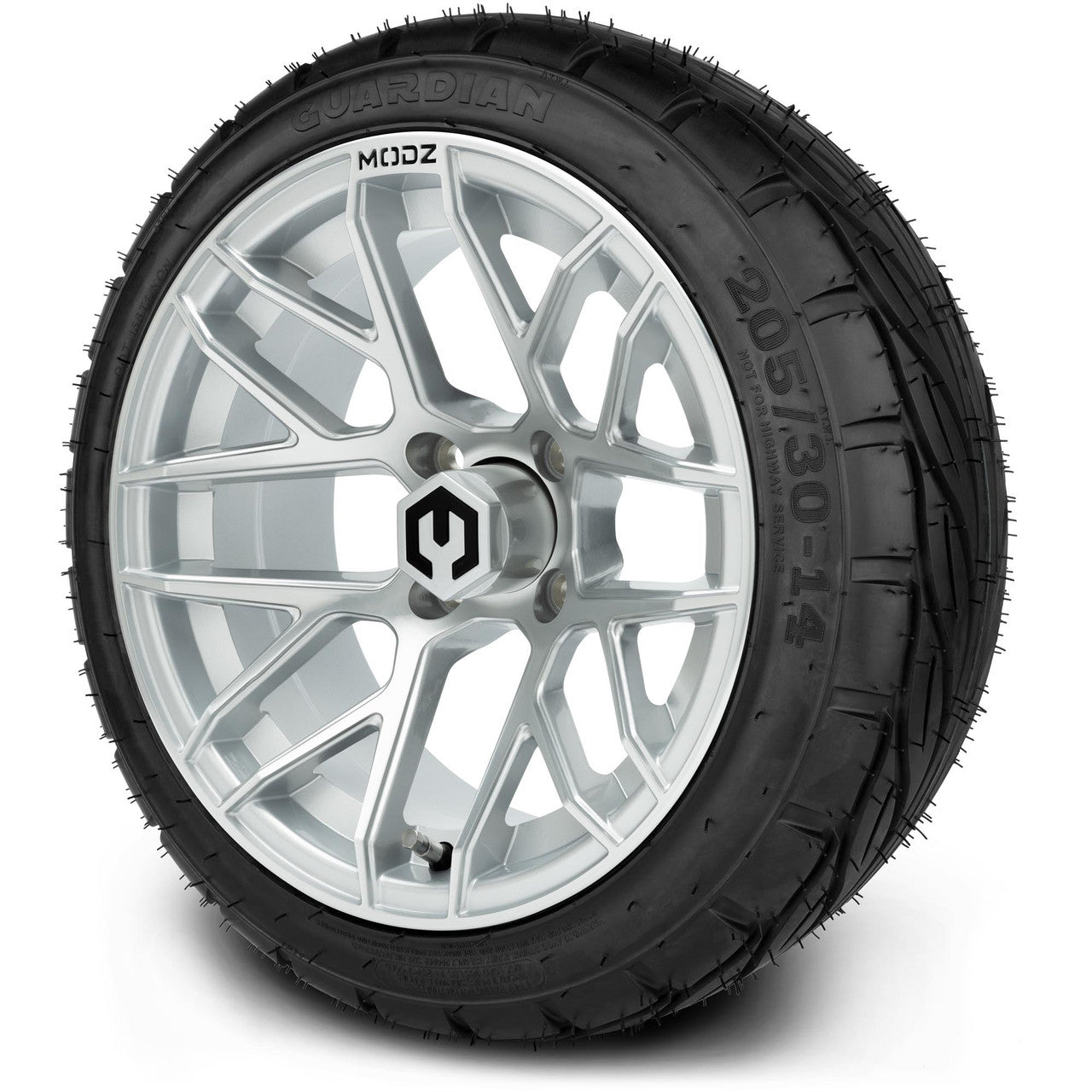 MODZ® 14" Matrix Silver Wheels & Street Tires Combo (Arisun Cruze 205/30-14)
