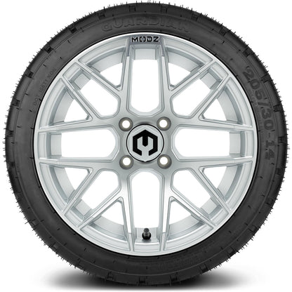 MODZ® 14" Matrix Silver Wheels & Street Tires Combo (Arisun Cruze 205/30-14)