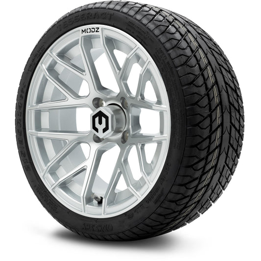 MODZ® 14" Matrix Silver Wheels & Street Tires Combo (Odyssey Tesseract Steel Belted Radial 215/35-14)