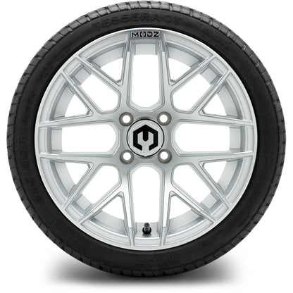 MODZ® 14" Matrix Silver Wheels & Street Tires Combo (MODZ Street Fox Radial 205/40-14)