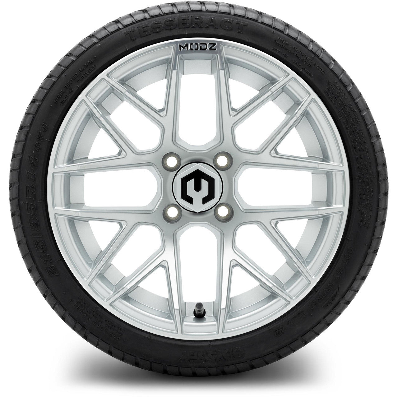 MODZ® 14" Matrix Silver Wheels & Street Tires Combo (Odyssey Tesseract Steel Belted Radial 215/50-14)
