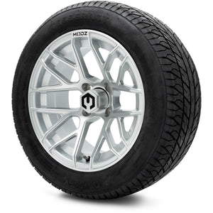 MODZ® 14" Matrix Silver Wheels & Street Tires Combo (Odyssey Tesseract Steel Belted Radial 215/50-14)
