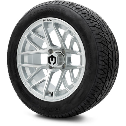 MODZ® 14" Matrix Silver Wheels & Street Tires Combo (Odyssey Tesseract Steel Belted Radial 215/50-14)