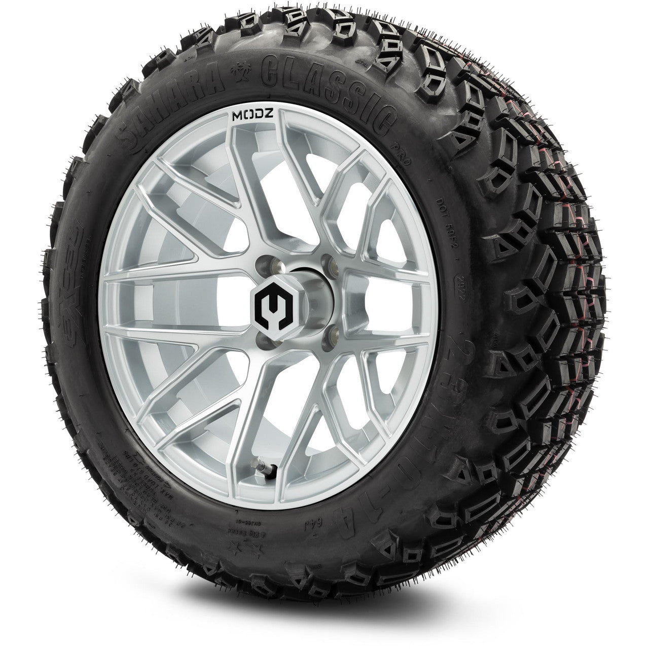 MODZ® 14" Matrix Silver Wheels & Off-Road Tires Combo (Arisun X-Trail All-Terrain 23x10-14)