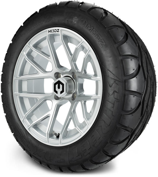 MODZ® 14" Matrix Silver Wheels & Street Tires Combo (MODZ Street Fox Radial 23x10-14)