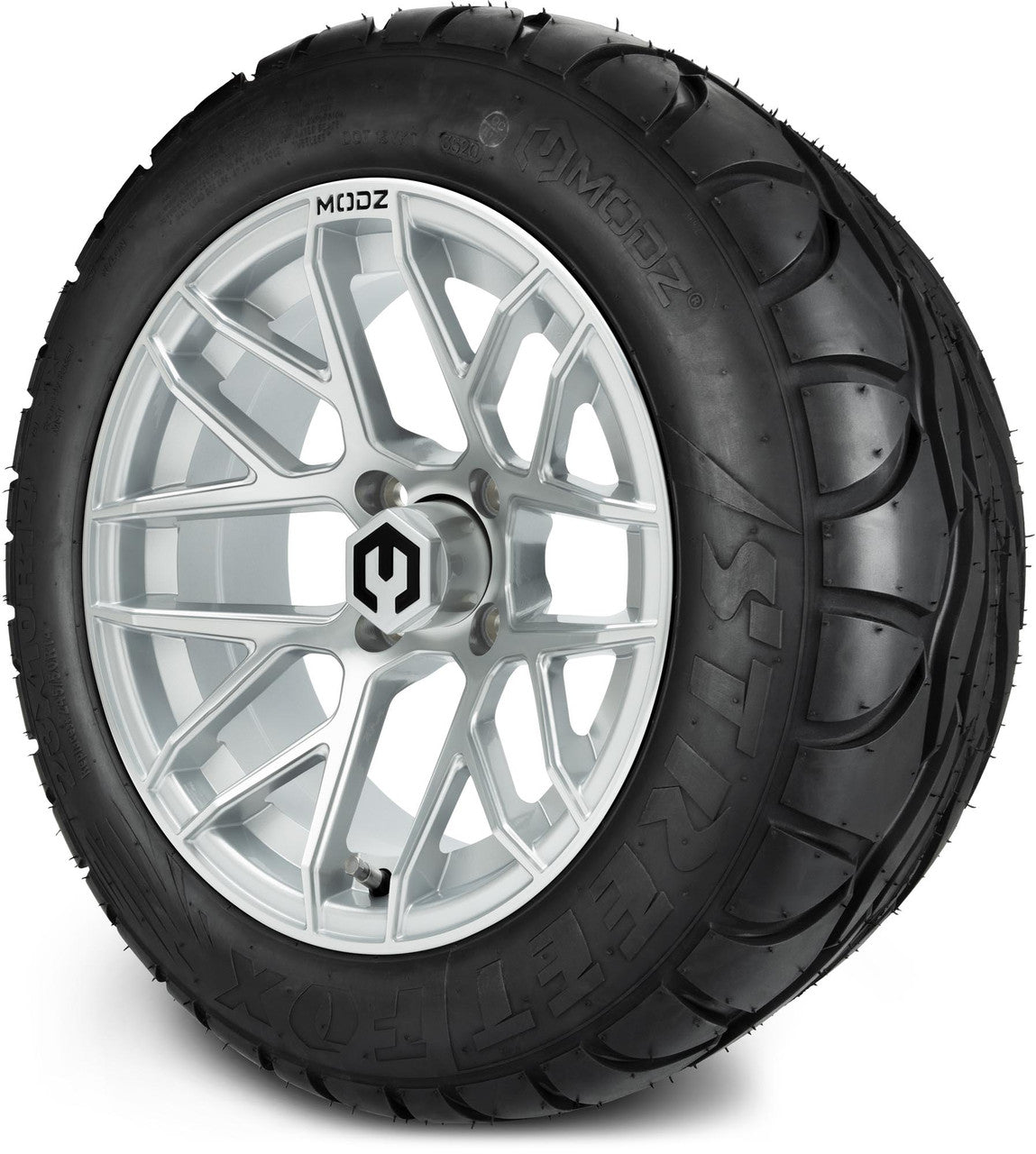 MODZ® 14" Matrix Silver Wheels & Street Tires Combo (Arisun Cruze 205/30-14)