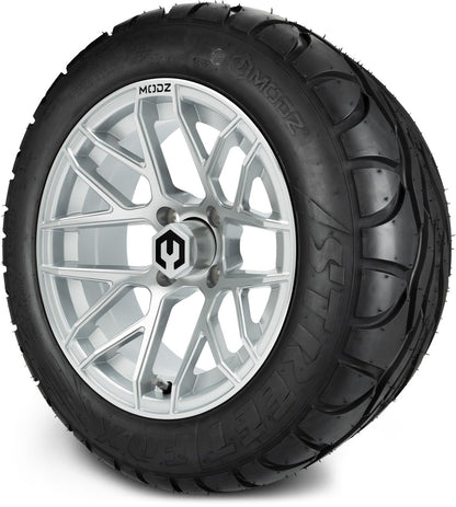 MODZ® 14" Matrix Silver Wheels & Street Tires Combo (MODZ Street Fox Radial 205/40-14)