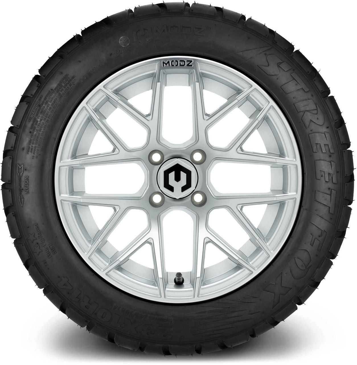 MODZ® 14" Matrix Silver Wheels & Street Tires Combo (MODZ Street Fox Radial 23x10-14)
