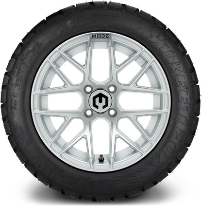 MODZ® 14" Matrix Silver Wheels & Street Tires Combo (MODZ Street Fox Radial 205/40-14)