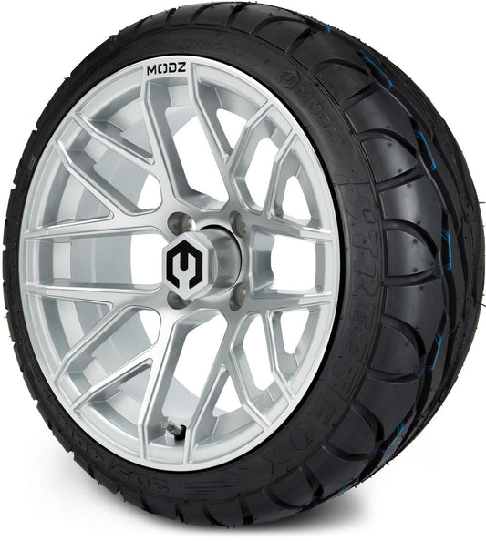 MODZ® 14" Matrix Silver Wheels & Street Tires Combo (MODZ Street Fox Radial 205/40-14)