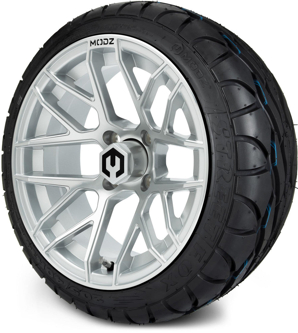 MODZ® 14" Matrix Silver Wheels & Street Tires Combo (MODZ Street Fox Radial 23x10-14)