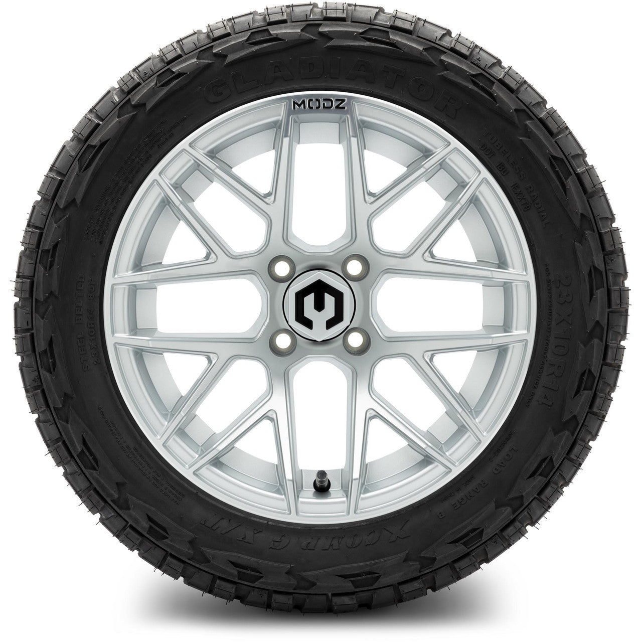 MODZ® 14" Matrix Silver Wheels & Off-Road Tires Combo (Arisun X-Trail All-Terrain 23x10-14)