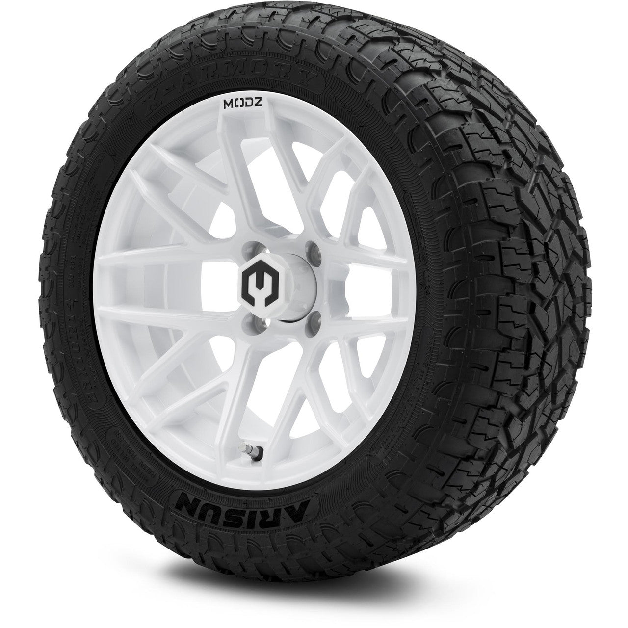 MODZ® 14" Matrix Glossy White Wheels & Off-Road Tires Combo (Arisun X-Armory All-Terrain 23x10-14 Radial)