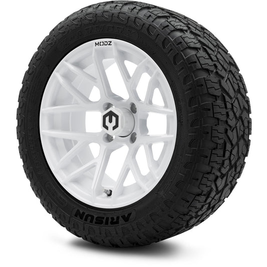 MODZ® 14" Matrix Glossy White Wheels & Off-Road Tires Combo (Arisun X-Armory All-Terrain 23x10-14 Radial)