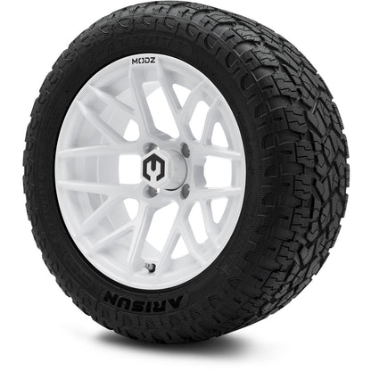 MODZ® 14" Matrix Glossy White Wheels & Off-Road Tires Combo (Arisun X-Trail All-Terrain 23x10-14)