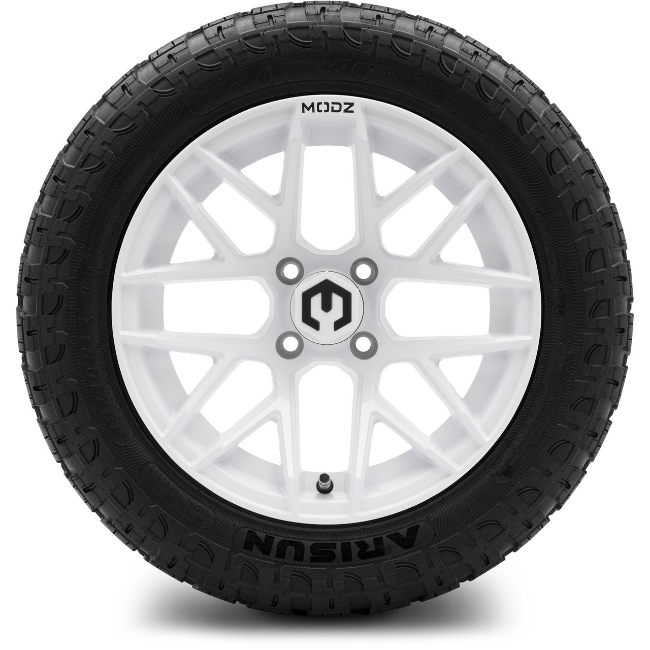 MODZ® 14" Matrix Glossy White Wheels & Off-Road Tires Combo (Arisun X-Trail All-Terrain 23x10-14)