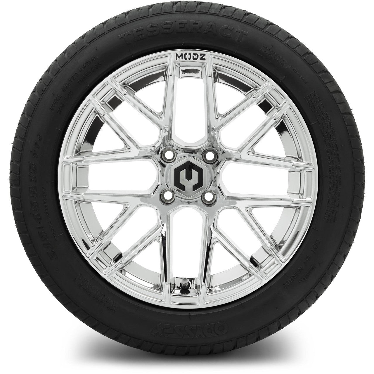 MODZ® 15" Matrix Chrome Wheels & Street Tires Combo (Odyssey Tesseract Steel-Belted Radial 215/45-R15)