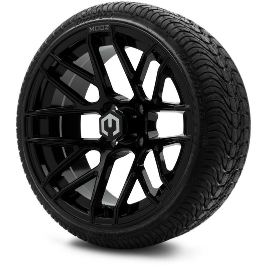 MODZ® 15" Matrix Glossy Black Wheels & Street Tires Combo (Arisun Cruze 215/35-15)