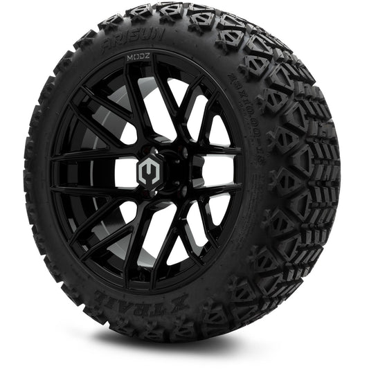 MODZ® 15" Matrix Glossy Black Wheels & Off-Road Tires Combo (Arisun X-Trail All-Terrain 23x10-15)