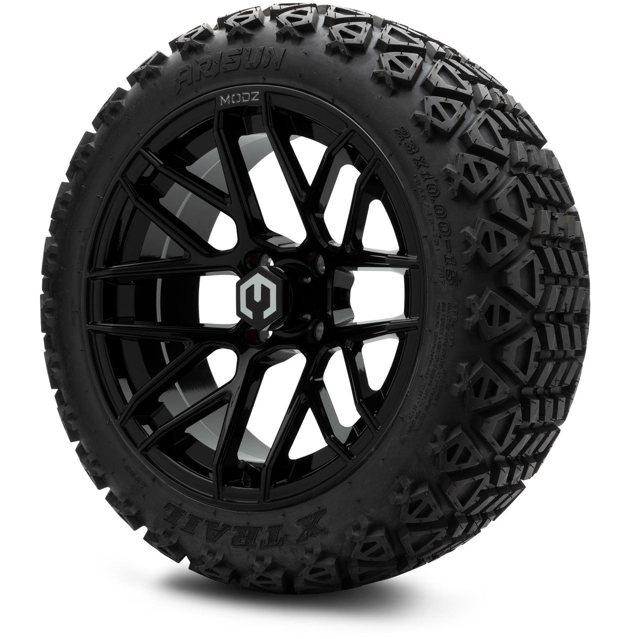 MODZ® 15" Matrix Glossy Black Wheels & Off-Road Tires Combo (Xcomp Gladiator Steel Belted Radial 23x10-15)