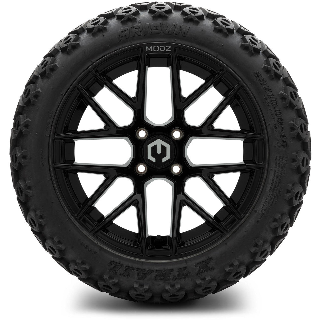 MODZ® 15" Matrix Glossy Black Wheels & Off-Road Tires Combo (Arisun X-Armory Steel Belted Radial 23x10-15)