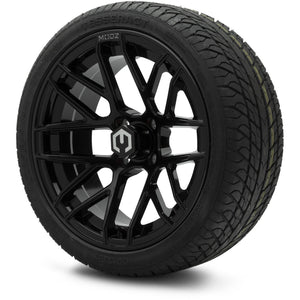MODZ® 15" Matrix Glossy Black Wheels & Street Tires Combo (Odyssey Tesseract Steel-Belted Radial 215/35-R15)