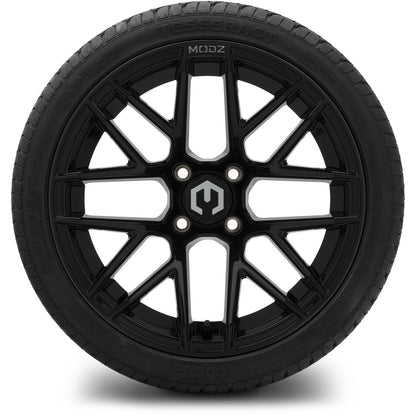 MODZ® 15" Matrix Glossy Black Wheels & Street Tires Combo (Odyssey Tesseract Steel-Belted Radial 215/35-R15)