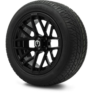 MODZ® 15" Matrix Glossy Black Wheels & Street Tires Combo (Odyssey Tesseract Steel-Belted Radial 215/45-R15)