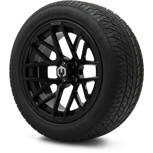 MODZ® 15" Matrix Glossy Black Wheels & Street Tires Combo (Odyssey Tesseract Steel-Belted Radial 215/45-R15)