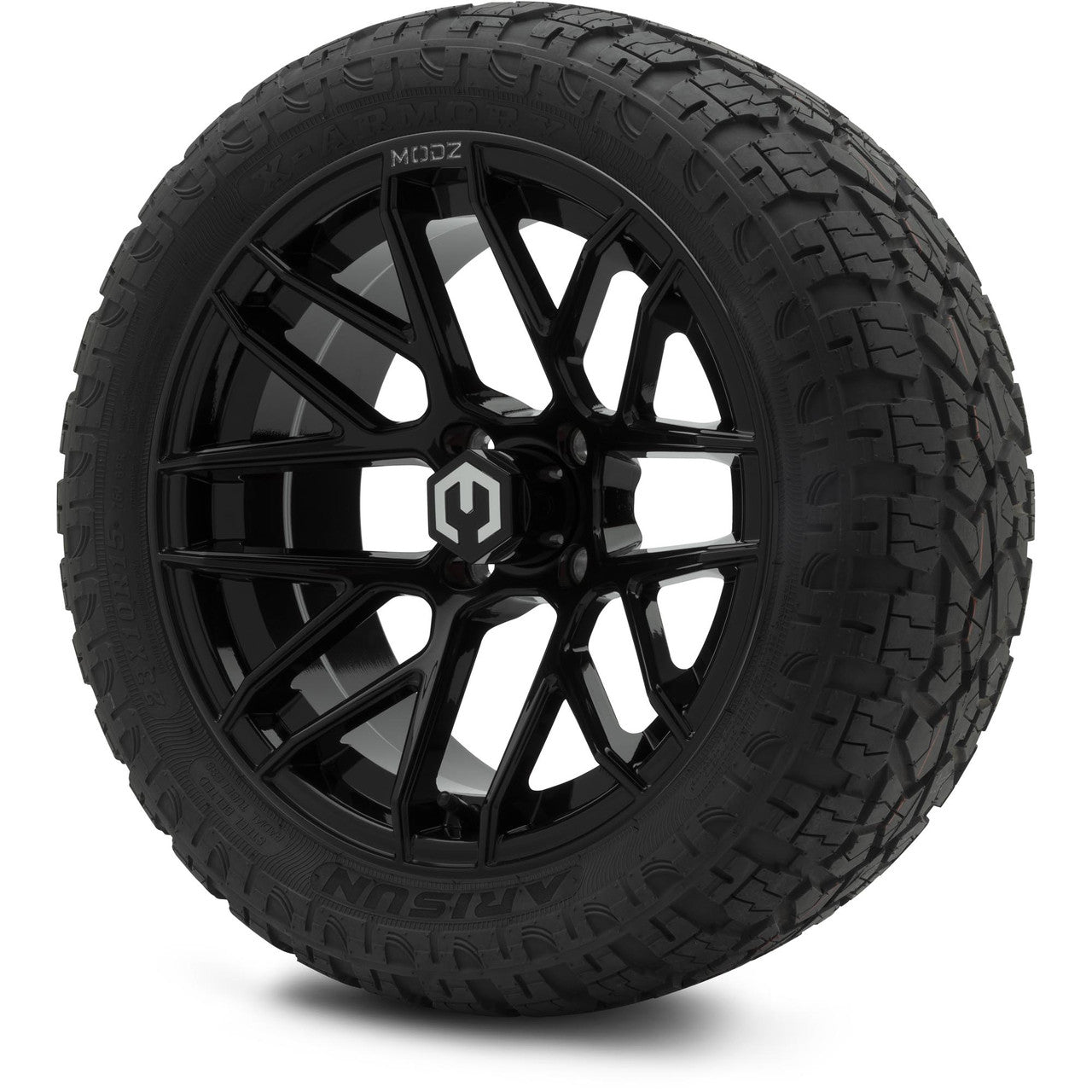 MODZ® 15" Matrix Glossy Black Wheels & Off-Road Tires Combo (Arisun X-Armory Steel Belted Radial 23x10-15)