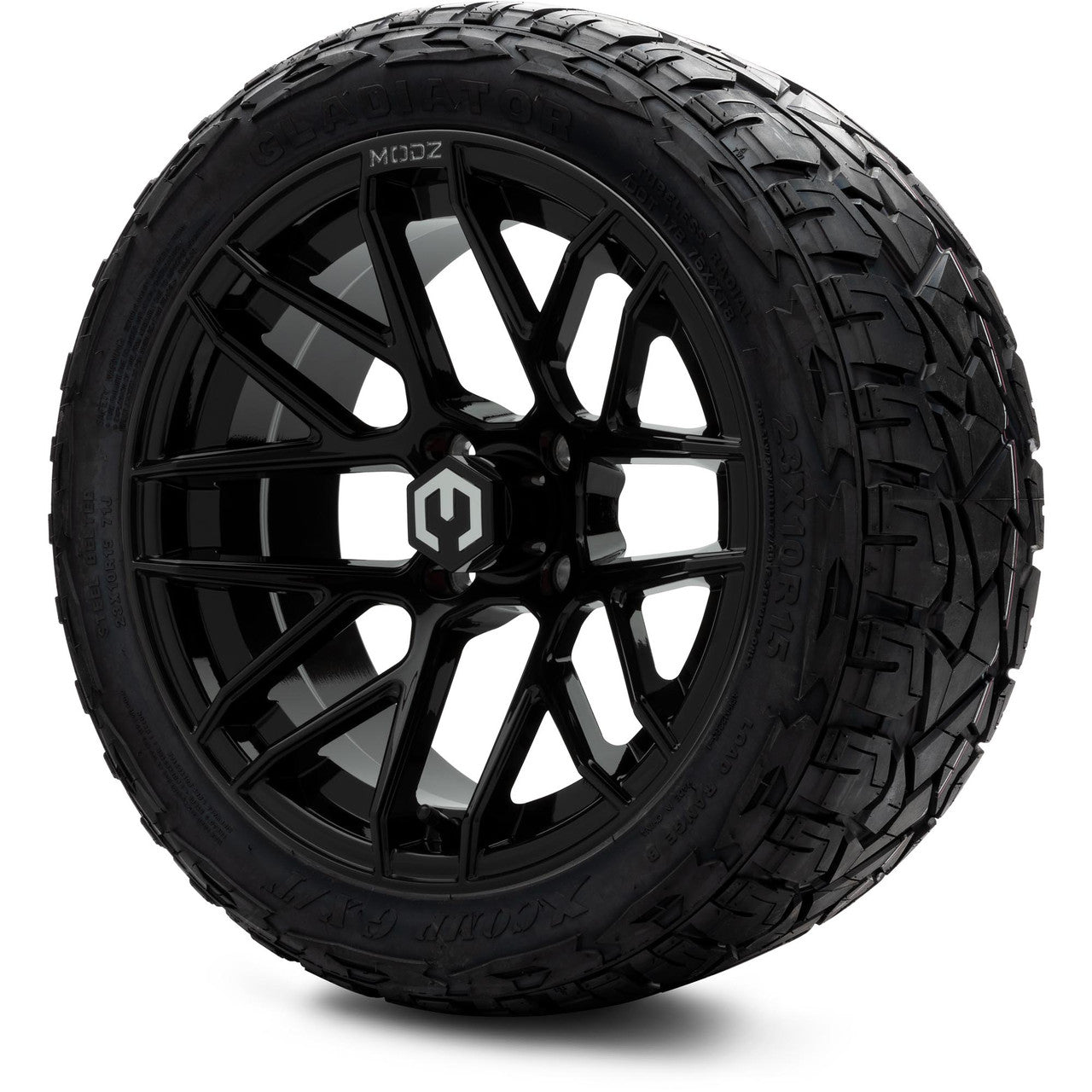 MODZ® 15" Matrix Glossy Black Wheels & Off-Road Tires Combo (Arisun X-Armory Steel Belted Radial 23x10-15)