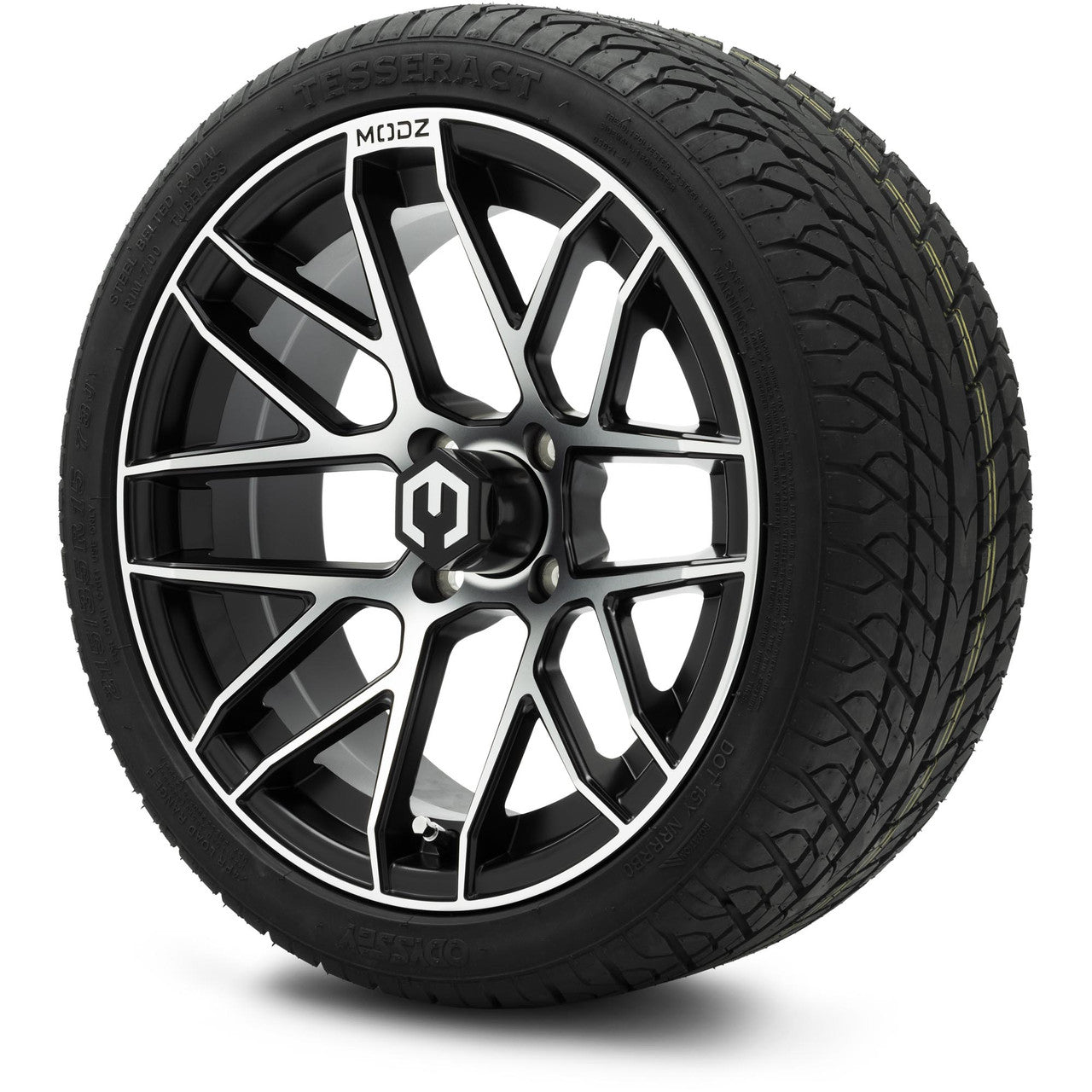 MODZ® 15" Matrix Machined Black Wheels & Street Tires Combo (Odyssey Tesseract Steel-Belted Radial 215/35-R15)