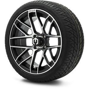 MODZ® 15" Matrix Machined Black Wheels & Street Tires Combo (Odyssey Tesseract Steel-Belted Radial 215/35-R15)