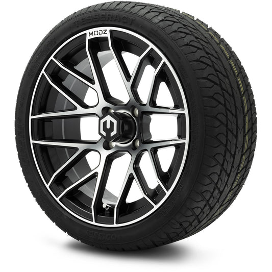 MODZ® 15" Matrix Machined Black Wheels & Street Tires Combo (Odyssey Tesseract Steel-Belted Radial 215/35-R15)