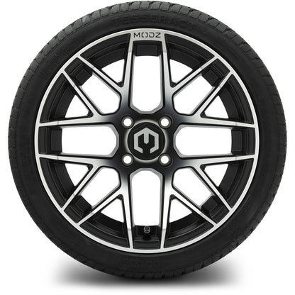 MODZ® 15" Matrix Machined Black Wheels & Street Tires Combo (Odyssey Tesseract Steel-Belted Radial 215/35-R15)