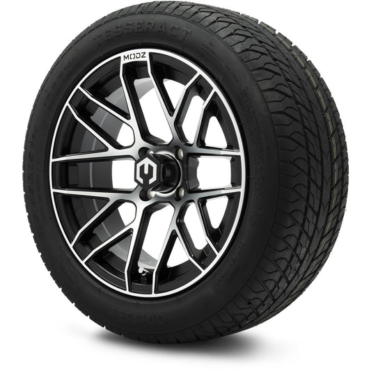 MODZ® 15" Matrix Machined Black Wheels & Street Tires Combo (Odyssey Tesseract Steel-Belted Radial 215/45-R15)