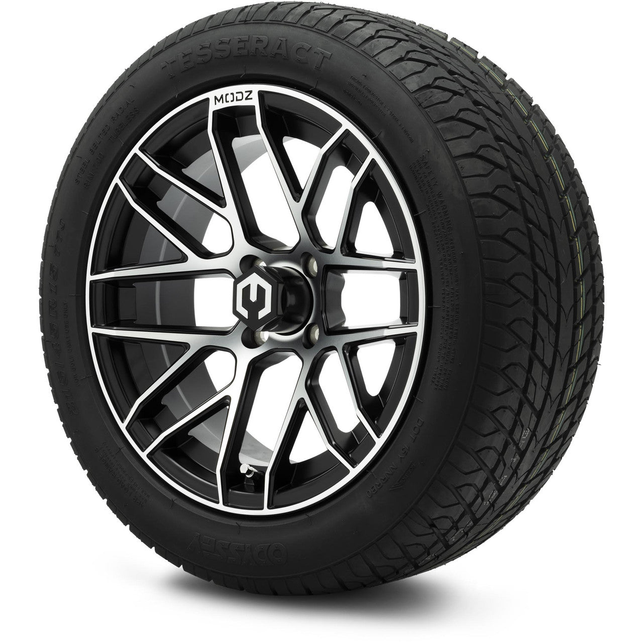 MODZ® 15" Matrix Machined Black Wheels & Street Tires Combo (Odyssey Tesseract Steel-Belted Radial 215/35-R15)