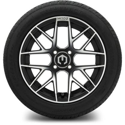 MODZ® 15" Matrix Machined Black Wheels & Street Tires Combo (Odyssey Tesseract Steel-Belted Radial 215/45-R15)