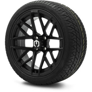 MODZ® 15" Matrix Matte Black Wheels & Street Tires Combo (Odyssey Tesseract Steel-Belted Radial 215/35-R15)
