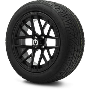 MODZ® 15" Matrix Matte Black Wheels & Street Tires Combo (Odyssey Tesseract Steel-Belted Radial 215/45-R15)