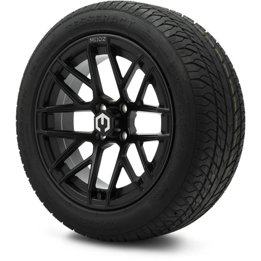 MODZ® 15" Matrix Matte Black Wheels & Street Tires Combo (Odyssey Tesseract Steel-Belted Radial 215/45-R15)