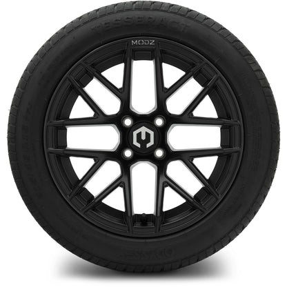 MODZ® 15" Matrix Matte Black Wheels & Street Tires Combo (Odyssey Tesseract Steel-Belted Radial 215/45-R15)