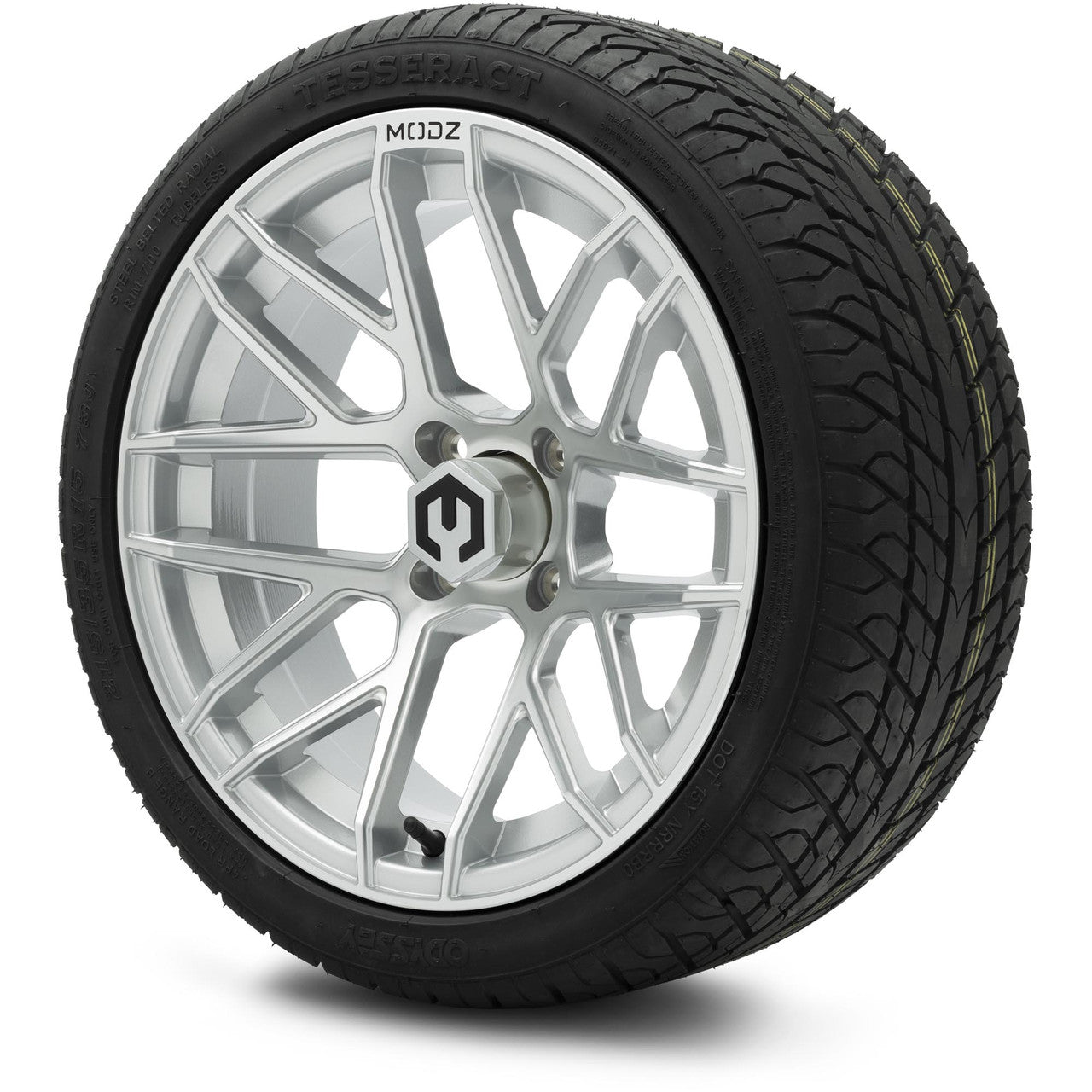 MODZ® 15" Matrix Silver Wheels & Street Tires Combo (Odyssey Tesseract Steel-Belted Radial 215/45-R15)