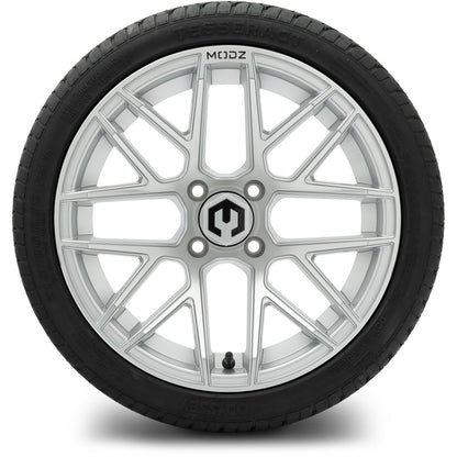 MODZ® 15" Matrix Silver Wheels & Street Tires Combo (Odyssey Tesseract Steel-Belted Radial 215/35-R15)