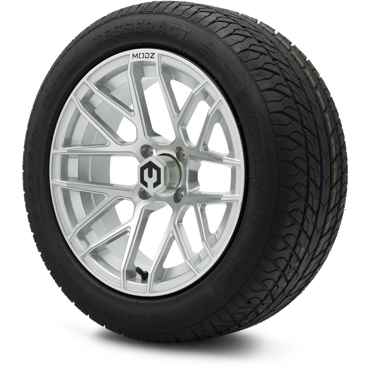 MODZ® 15" Matrix Silver Wheels & Street Tires Combo (Odyssey Tesseract Steel-Belted Radial 215/45-R15)