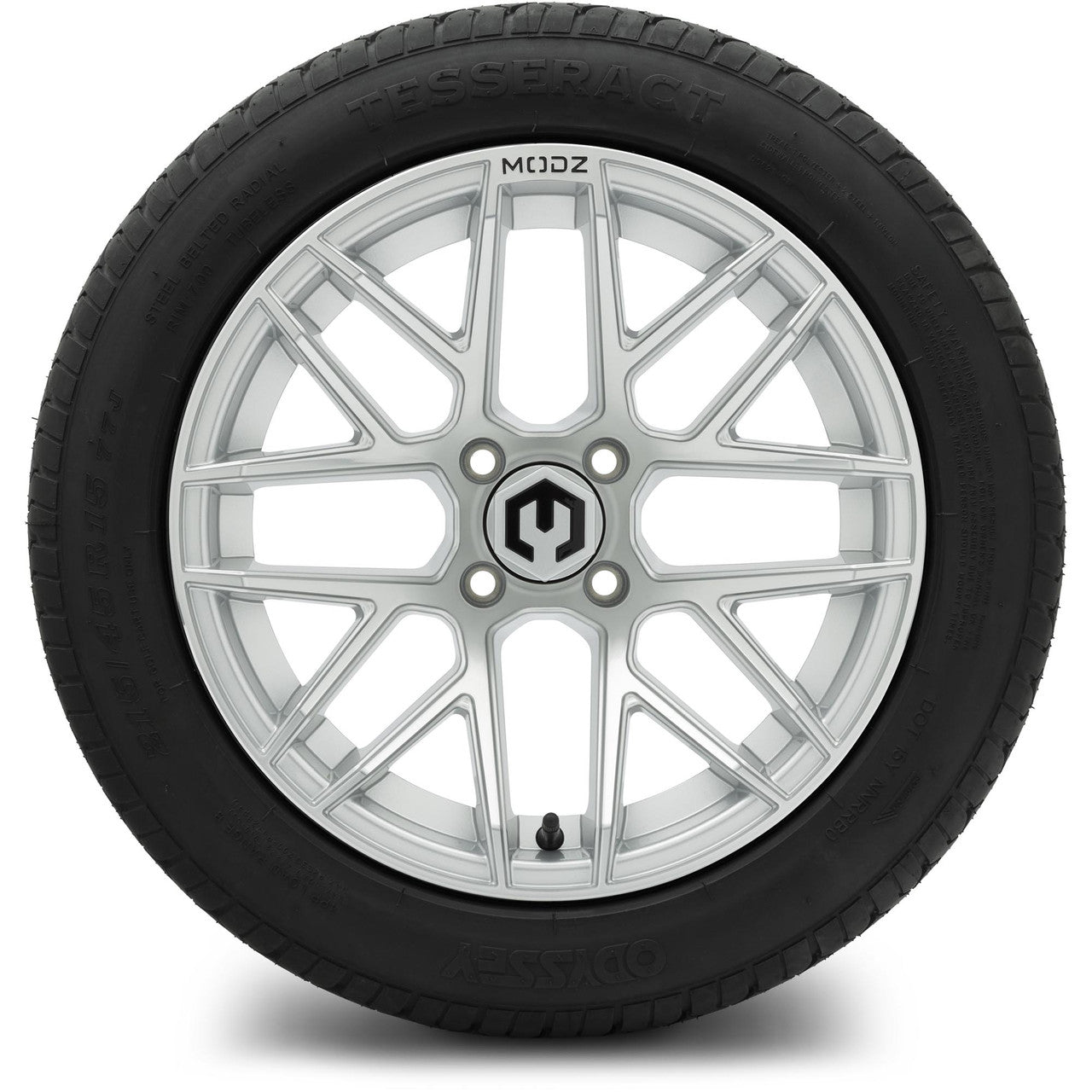 MODZ® 15" Matrix Silver Wheels & Street Tires Combo (Odyssey Tesseract Steel-Belted Radial 215/35-R15)