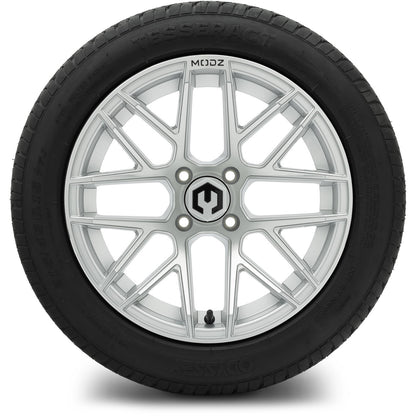 MODZ® 15" Matrix Silver Wheels & Street Tires Combo (Odyssey Tesseract Steel-Belted Radial 215/35-R15)