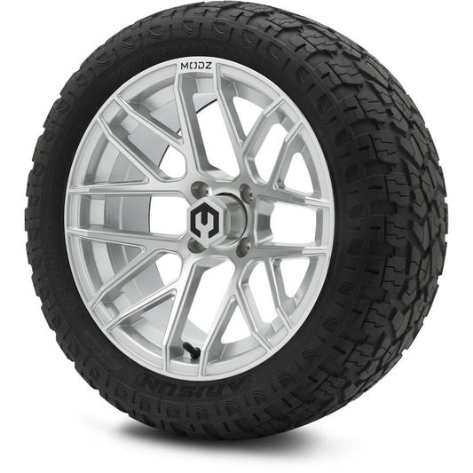 MODZ® 15" Matrix Silver Wheels & Off-Road Tires Combo (Arisun X-Armory Steel Belted Radial 23x10-15)