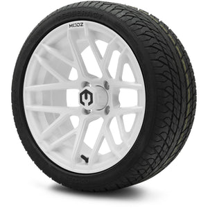MODZ® 15" Matrix Glossy White  Wheels & Street Tires Combo (Odyssey Tesseract Steel-Belted Radial 215/35-R15)