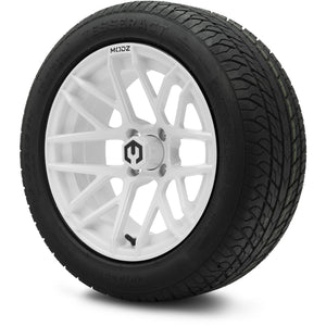 MODZ® 15" Matrix Glossy White  Wheels & Street Tires Combo (Odyssey Tesseract Steel-Belted Radial 215/45-R15)